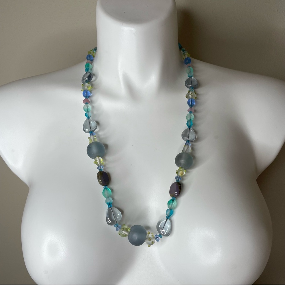 Vintage “Sea Glass” Pastel Blue Green Purple and Pink Beaded Necklace